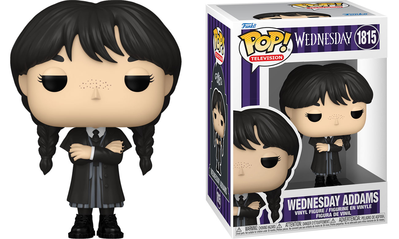 Figurka Funko POP TV: Wednesday S2 – Wednesday Addams - Widok od przodu wraz z opakowaniem