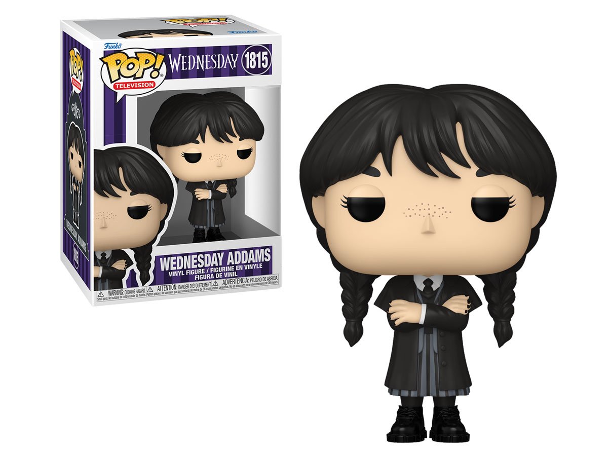 Figurka Funko POP TV: Wednesday S2 – Wednesday Addams - Widok od przodu wraz z opakowaniem