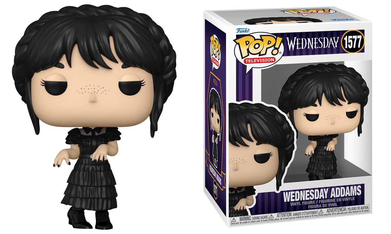 Figurka Funko POP TV: Wednesday – Rave'n Wednesday Addams - Widok od przodu wraz z opakowaniem