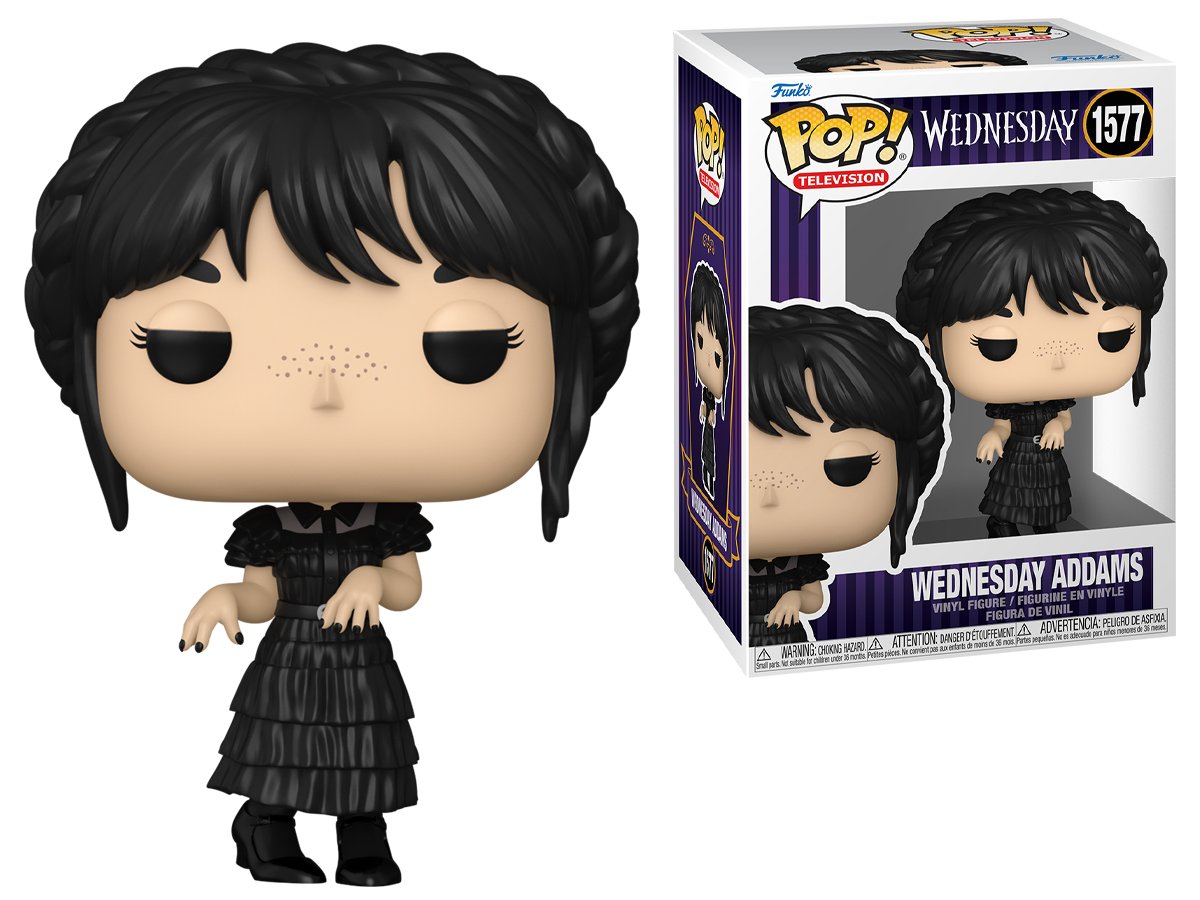 Figurka Funko POP TV: Wednesday – Rave'n Wednesday Addams - Widok od przodu wraz z opakowaniem