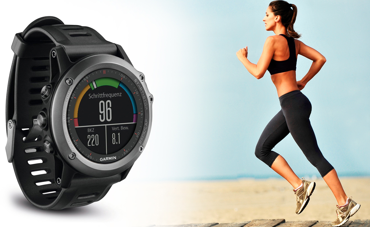 Zegarek sportowy Garmin Fenix 3 szary Bieganie przód