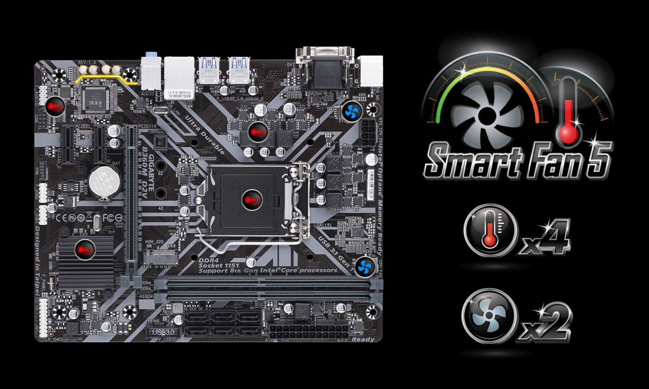 Gigabyte B360M D2V Chłodzenie Smart Fan 5