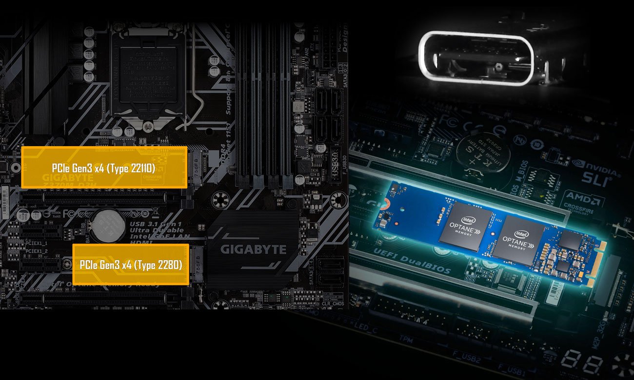 Gigabyte Z370M D3H Dual PCIe Gen3 x4 Intel Optane USB-C