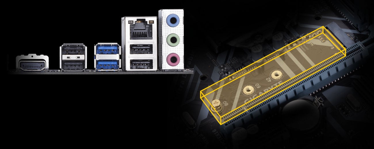 Gigabyte H310M S2H Porty M.2 oraz USB 3.1 Gen1