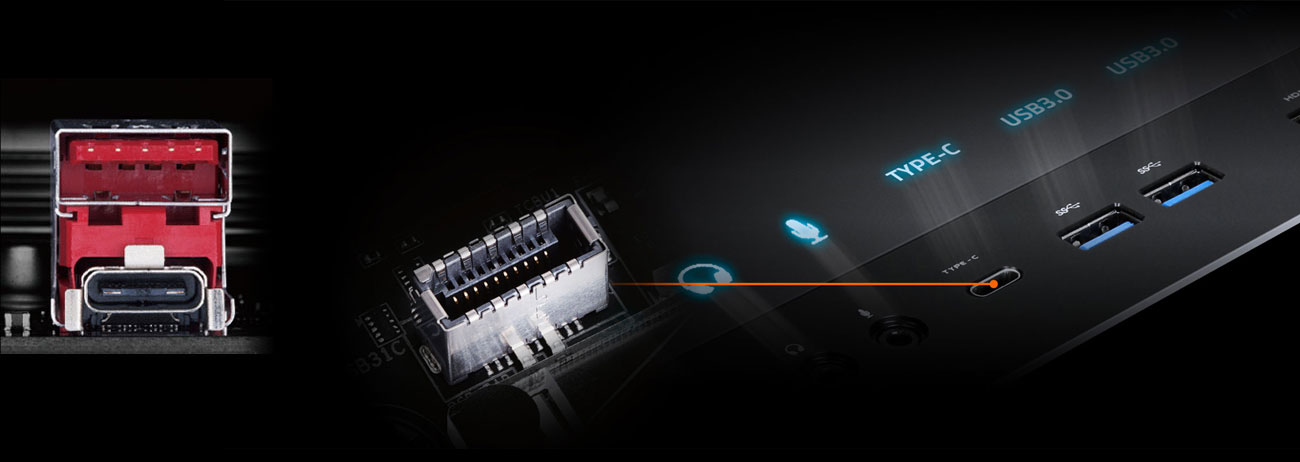 Gigabyte H370 AORUS GAMING 3 WIFI Porty USB 3.1 Gen2 typu C 10 Gb/s