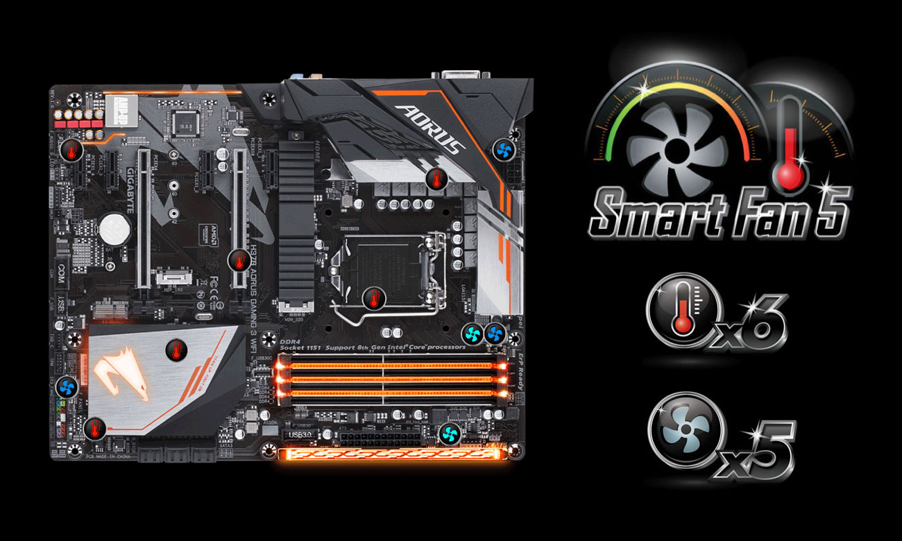 Gigabyte H370 AORUS GAMING 3 WIFI Chłodzenie Smart Fan 5
