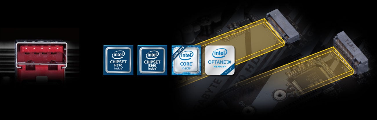 Gigabyte H370 HD3 Złącza PCIe M.2 i USB 3.1 Gen2