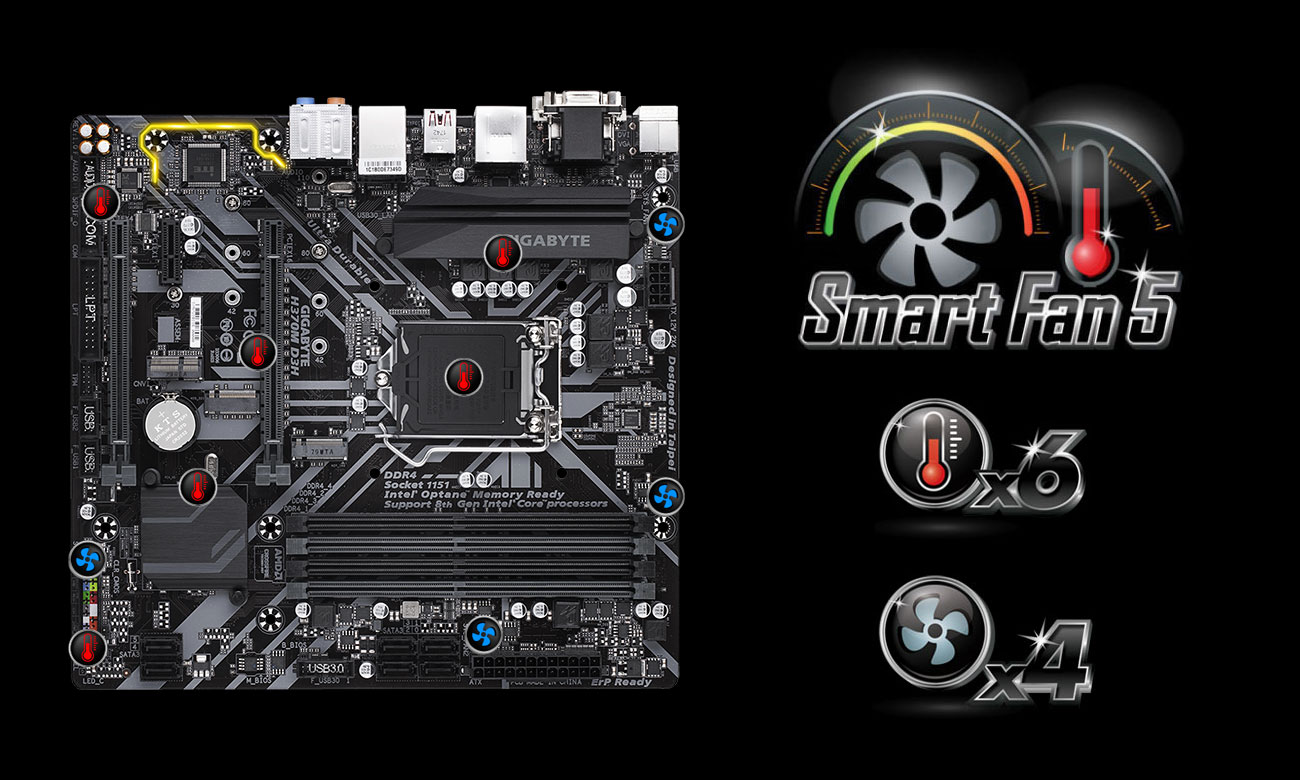 Gigabyte H370M D3H Chłodzenie Smart Fan 5