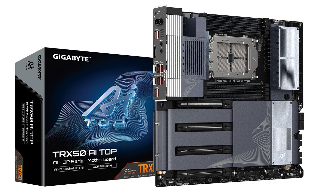Płyta główna Gigabyte TRX50 AI TOP - Widok ogólny z opakowaniem