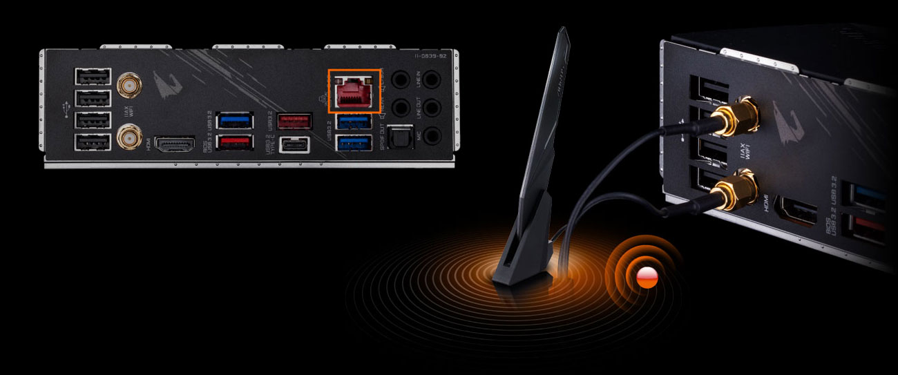 Gigabyte Z490 AORUS PRO AX - Łączność LAN, WiFi
