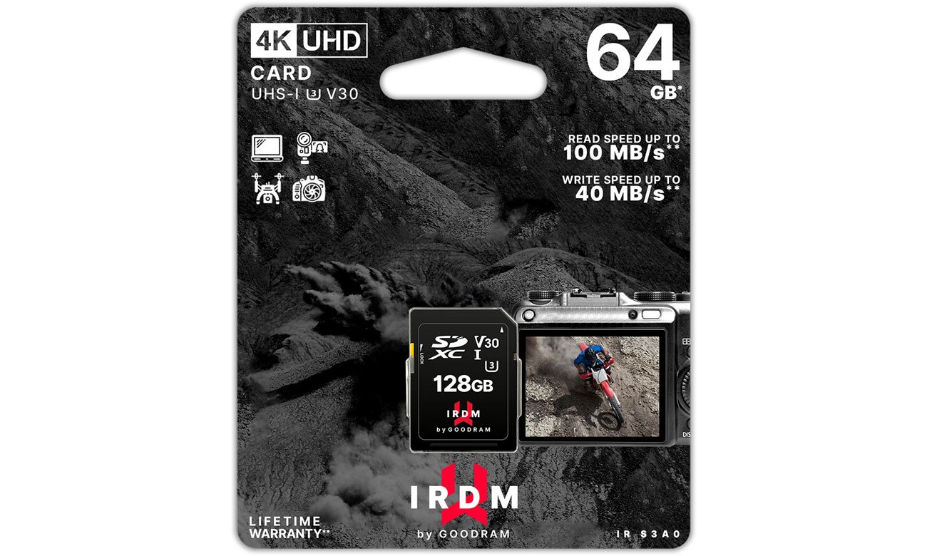 GOODRAM 64GB SDXC IRDM 100MB/s UHS-I U3 V30 IR-S3A0-0640R12