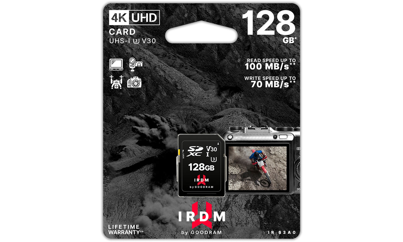 GOODRAM 128GB SDXC IRDM 100MB/s UHS-I U3 V30 IR-S3A0-1280R12