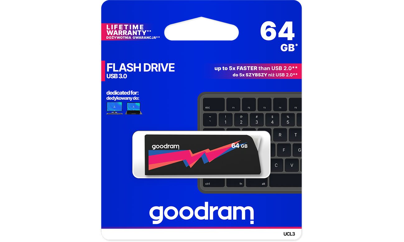 Pendrive (pamięć USB) GOODRAM 64GB UCL3 odczyt 60MB/s USB 3.0 czarny UCL3-0640K0R11