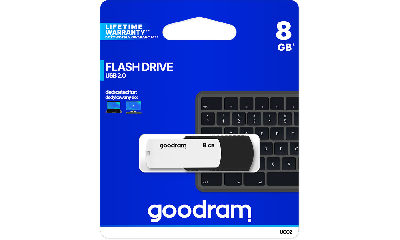 Pendrive (pamięć USB) GOODRAM 8GB UCO2 odczyt 20MB/s USB 2.0 czarno-biały UCO2-0080KWR11