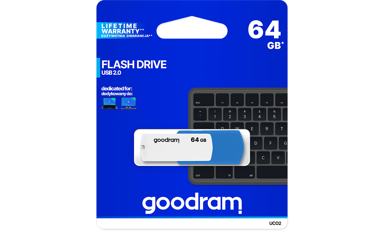 Pendrive (pamięć USB) GOODRAM 64GB UCO2 odczyt 20MB/s USB 2.0 niebiesko-biały UCO2-0640MXR11