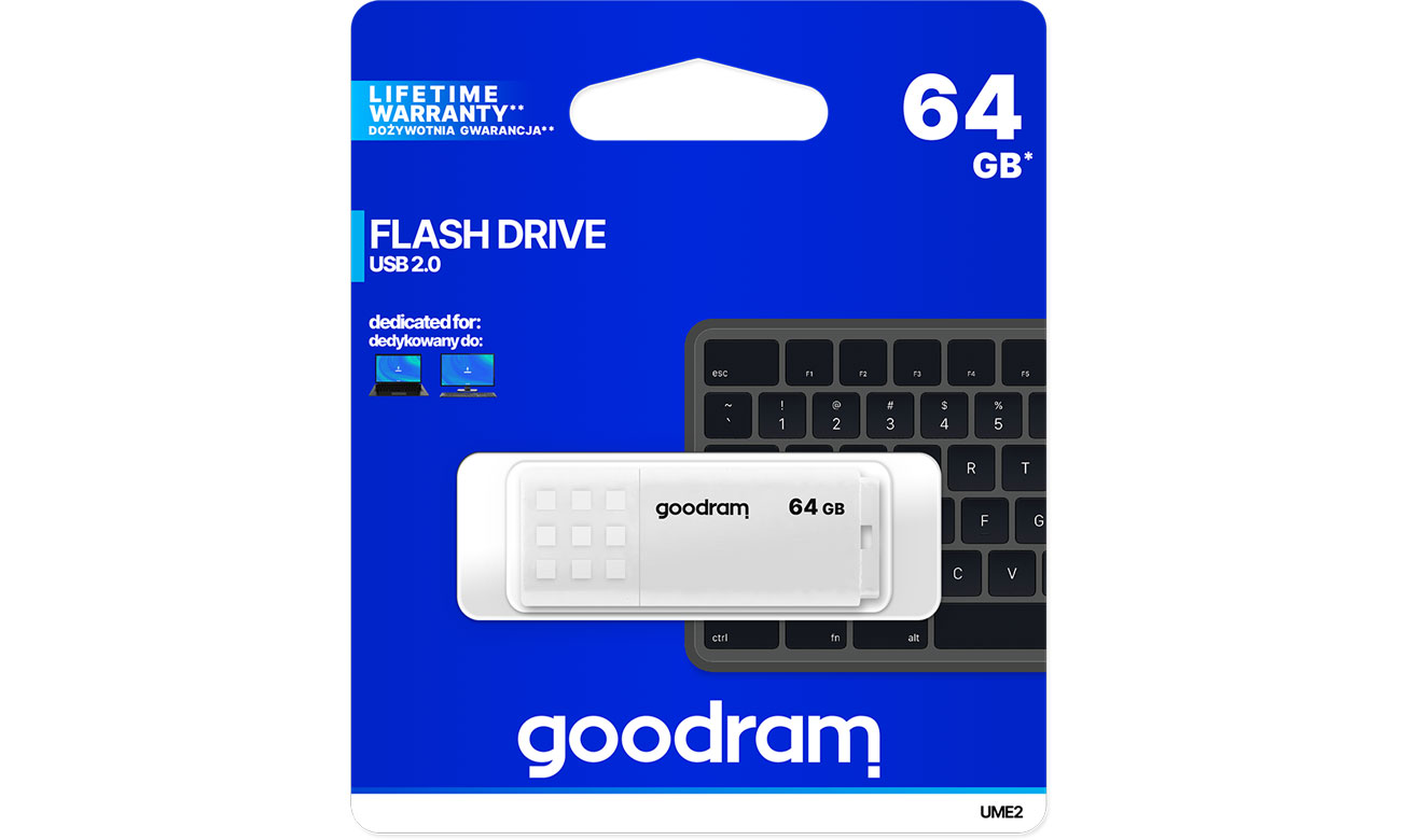 Pendrive (USB-Speicher) GOODRAM 64GB UME2 Lesen 20MB/s USB 2.0 weiß UME2-0640W0R11