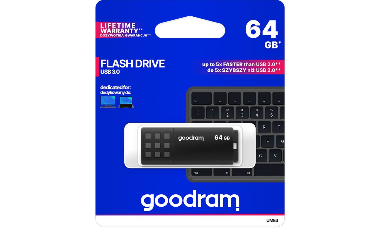 Pendrive (USB-Speicher) GOODRAM 64GB UME3 Lesegeschwindigkeit 60MB/s USB 3.0 schwarz UME3-0640K0R11