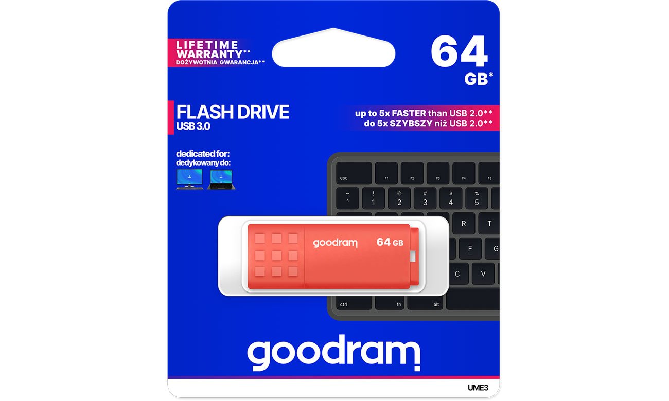Pendrive (pamięć USB) GOODRAM 64GB UME3 odczyt 60MB/s USB 3.0 pomarańczowy UME3-0640O0R11