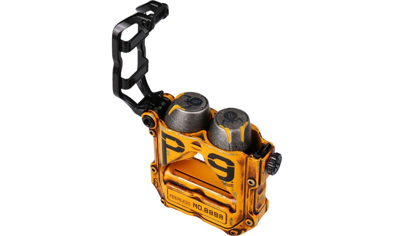 Słuchawki bezprzewodowe Gravastar Sirius Pro Dark Yellow - Widok od przodu pod kątem, otwarte etui