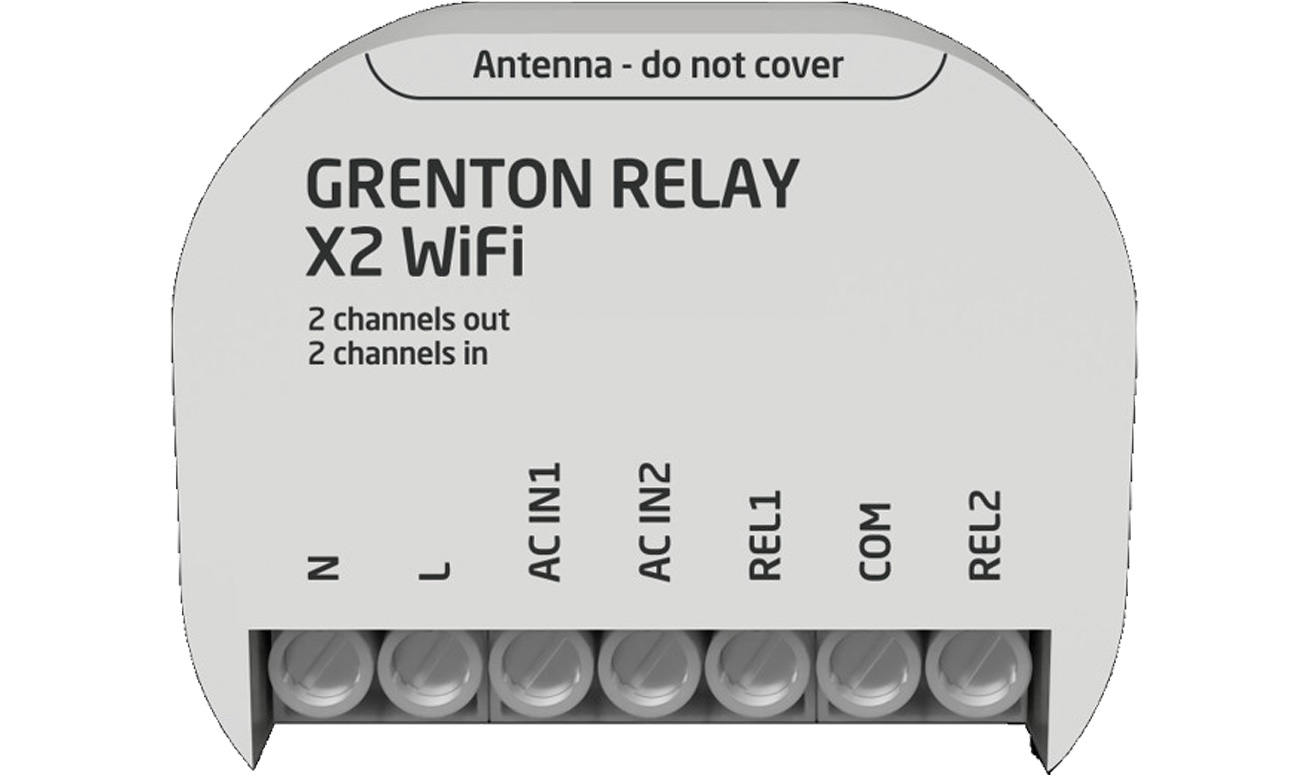 Bezprzewodowy moduł sterowania urządzeniami Grenton Relay X2 Wi-Fi - Widok od przodu