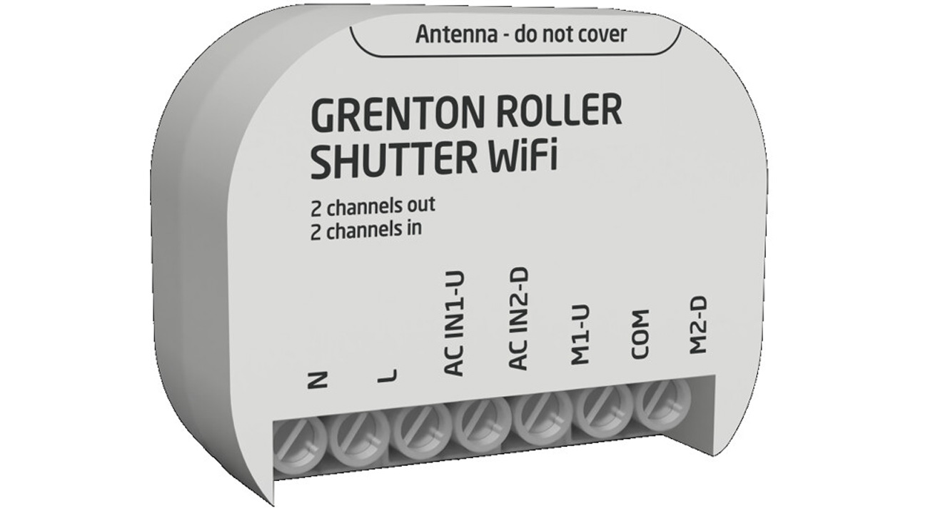 Bezprzewodowy moduł sterowania roletami Grenton Roller Shutter Wi-Fi - Widok od przodu pod kątem