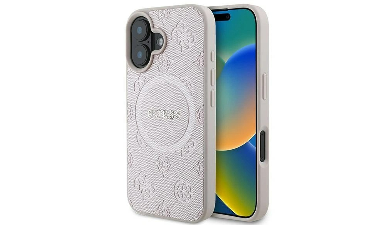 Etui Guess Saffiano Peony Classic Logo do iPhone 16 Plus różowy