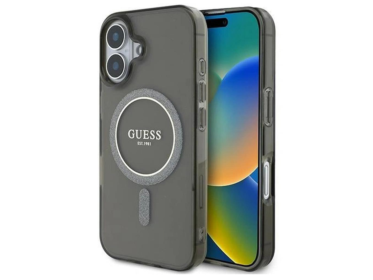 Etui Guess IML Glitter Circle do iPhone 16 czarny