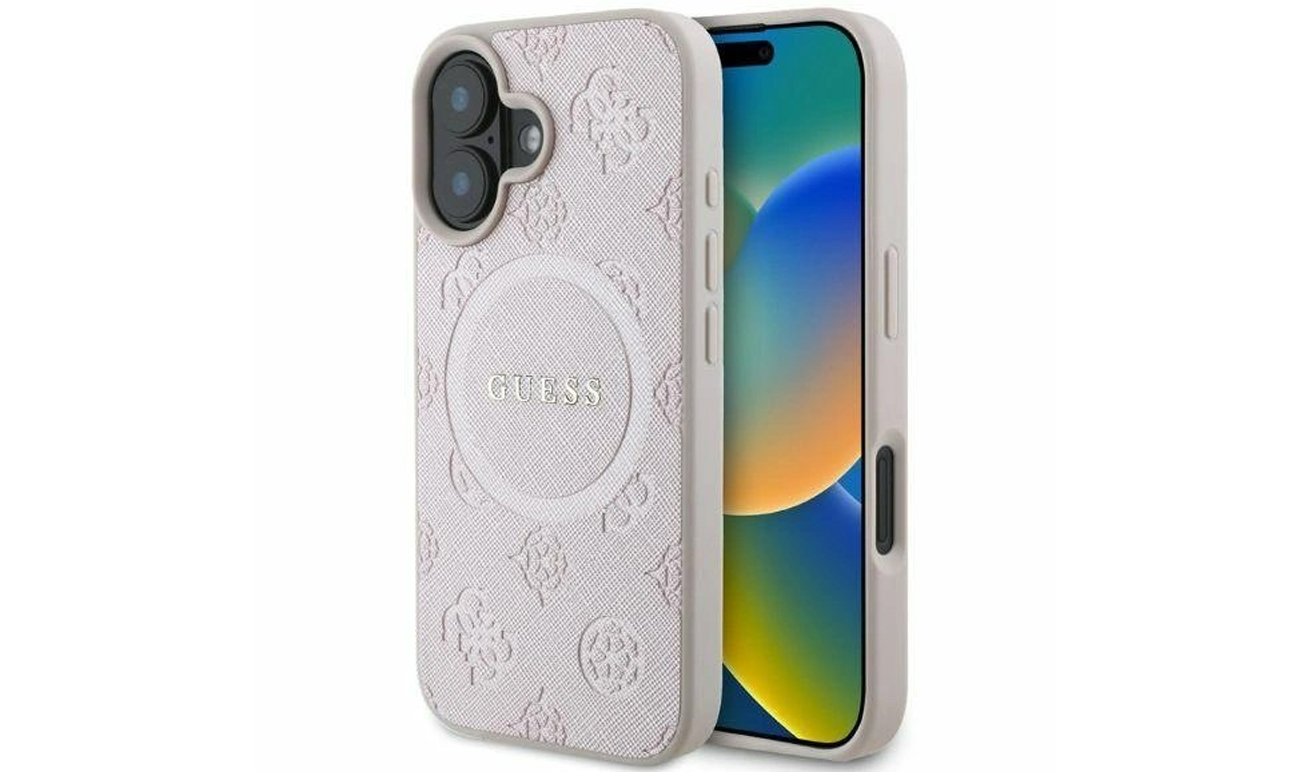 Etui Guess Saffiano Peony Classic Logo do iPhone 16 różowy