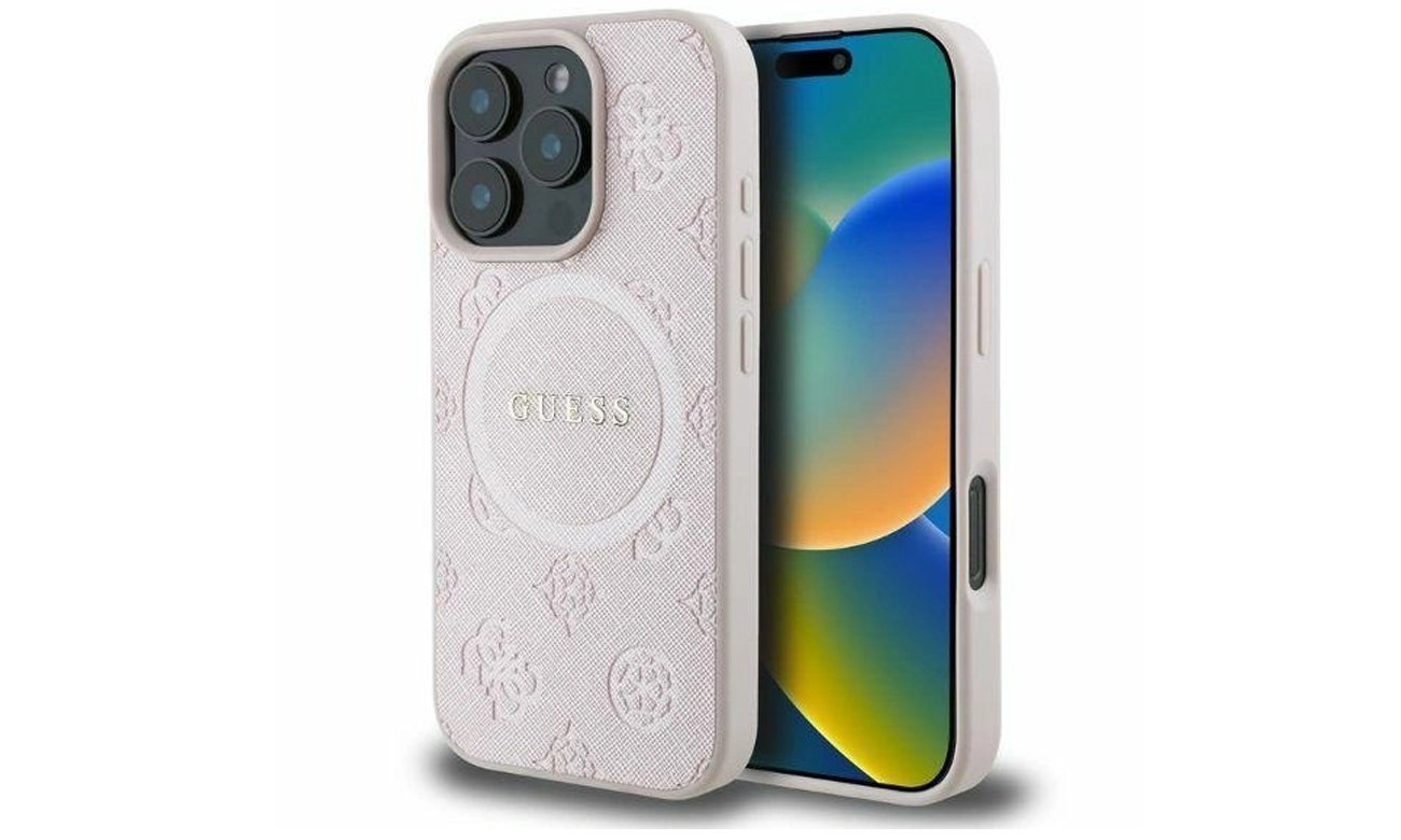 Etui Guess Saffiano Peony Classic Logo do iPhone 16 Pro Max różowy
