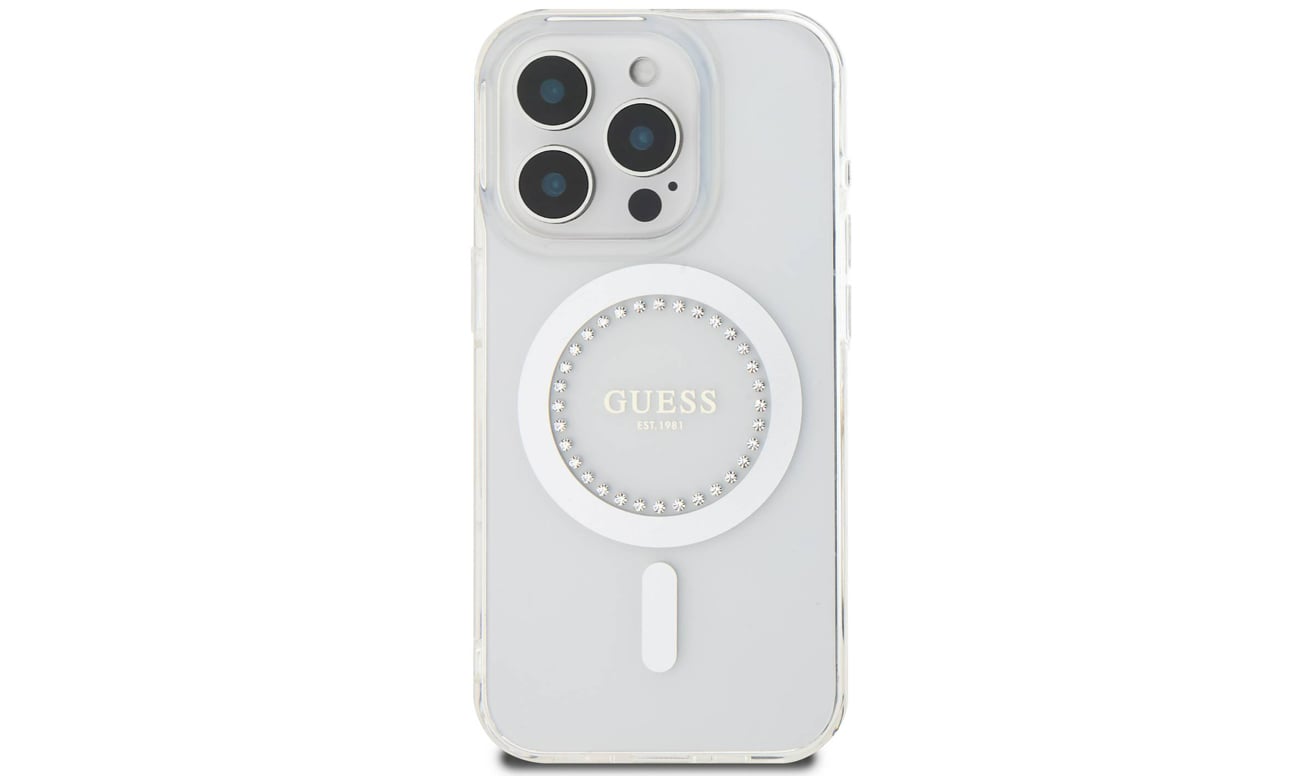 Etui Guess IML Rhinestones do iPhone 16 Pro biały