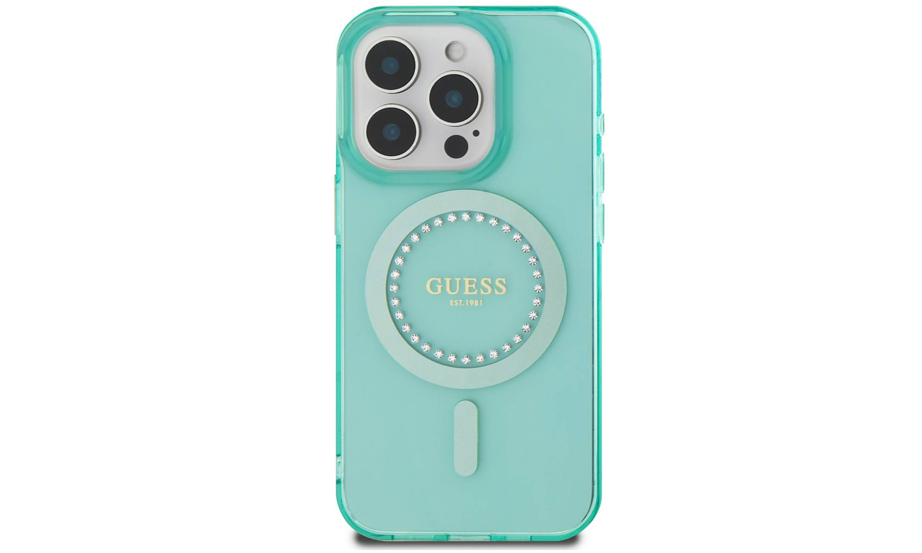 Etui Guess IML Rhinestones do iPhone 16 Pro zielony