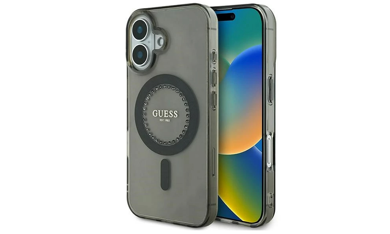 Etui Guess IML Rhinestones do iPhone 16 czarny
