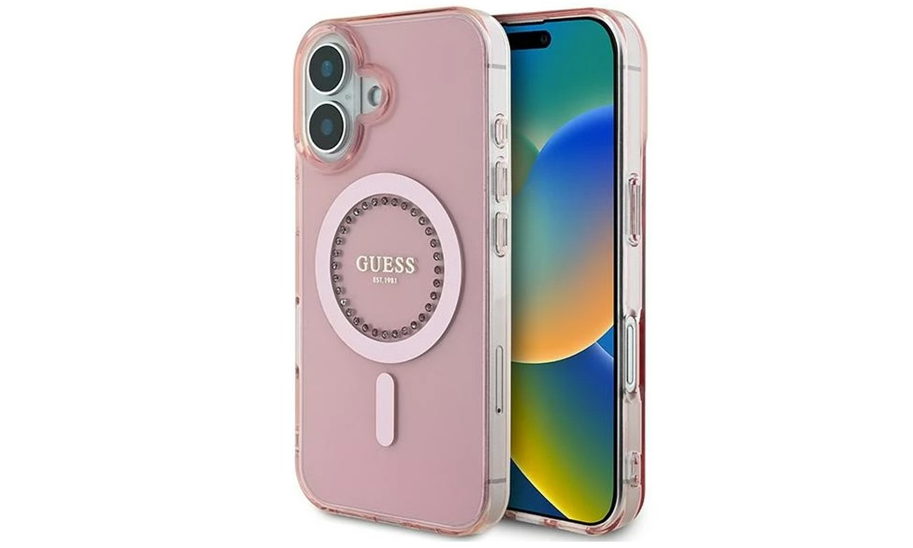 Etui Guess IML Rhinestones do iPhone 16 różowy