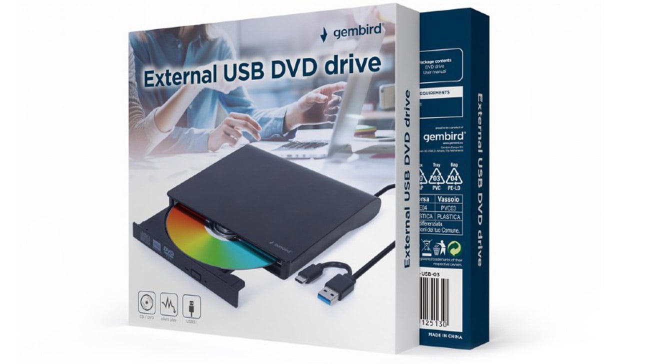 Externer DVD-Brenner Gembird DVD-USB-03 Schwarz - Verpackung