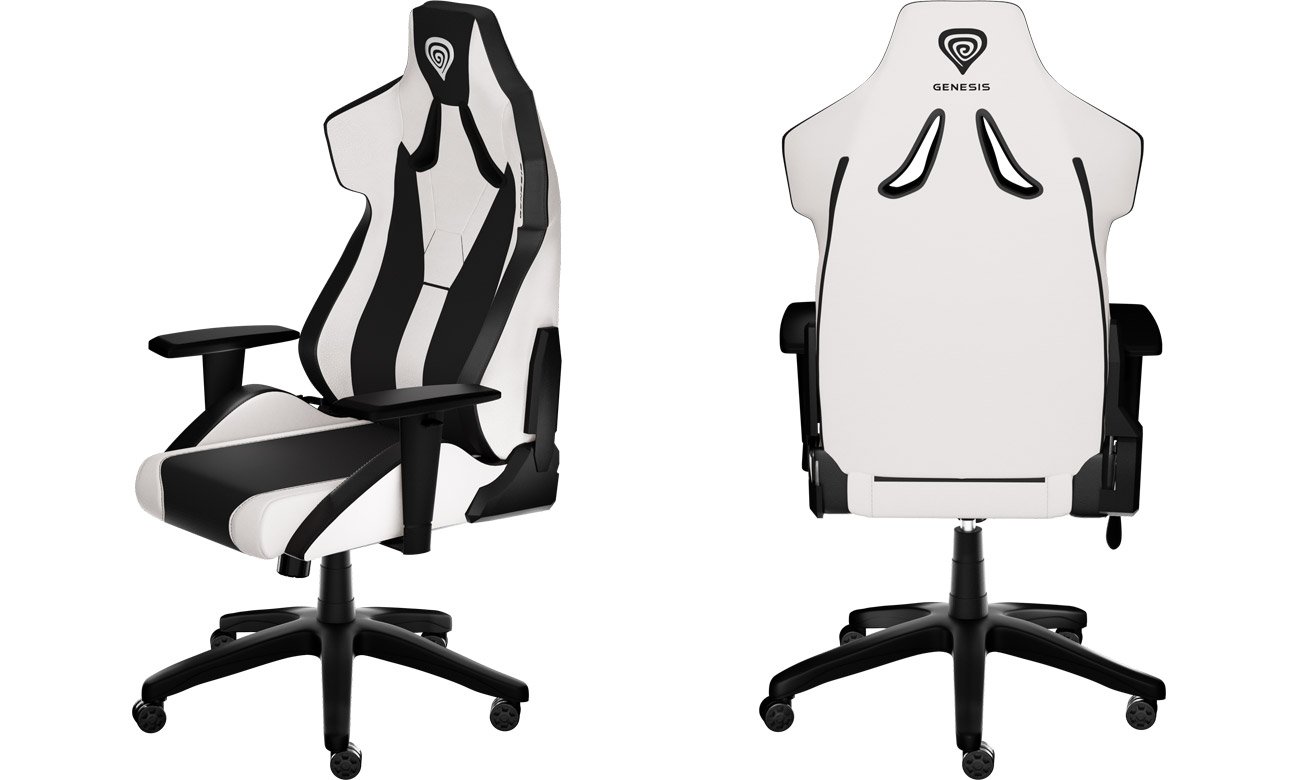 Fotel gamingowy Genesis Nitro 650 Howlite White - Widok od przodu pod kątem i od tyłu
