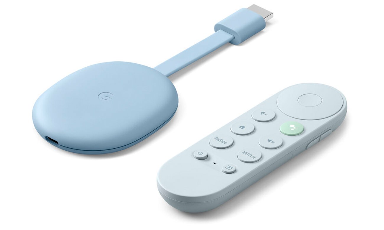 Google Chromecast 4.0 Multimedia-Player Blau - Allgemeine Ansicht mit Fernbedienung