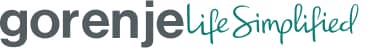 Szare logo Gorenje z zielonym, odręcznym napisem life simplified poniżej.