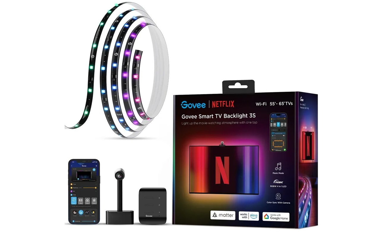 Govee H6098 LED-Streifen Hintergrundbeleuchtung für TV 55-65 Zoll Netflix - Allgemeine Ansicht mit Verpackung