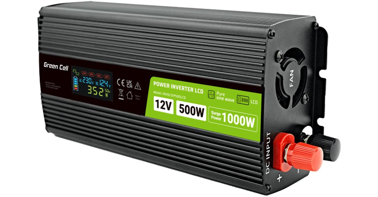 Green Cell PowerInverter LCD 12V 500W/1000W (reiner Sinus)