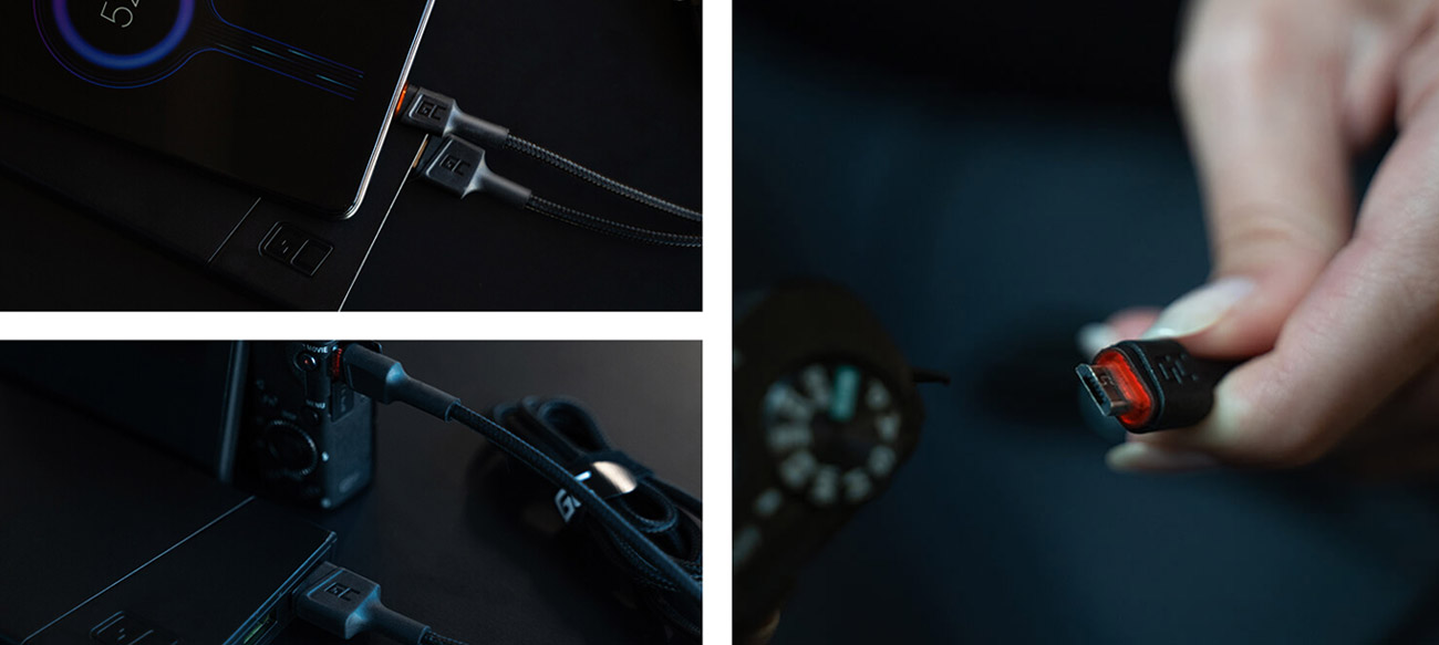 Green Cell kabel USB - micro USB 1.2m QC 3.0, LED