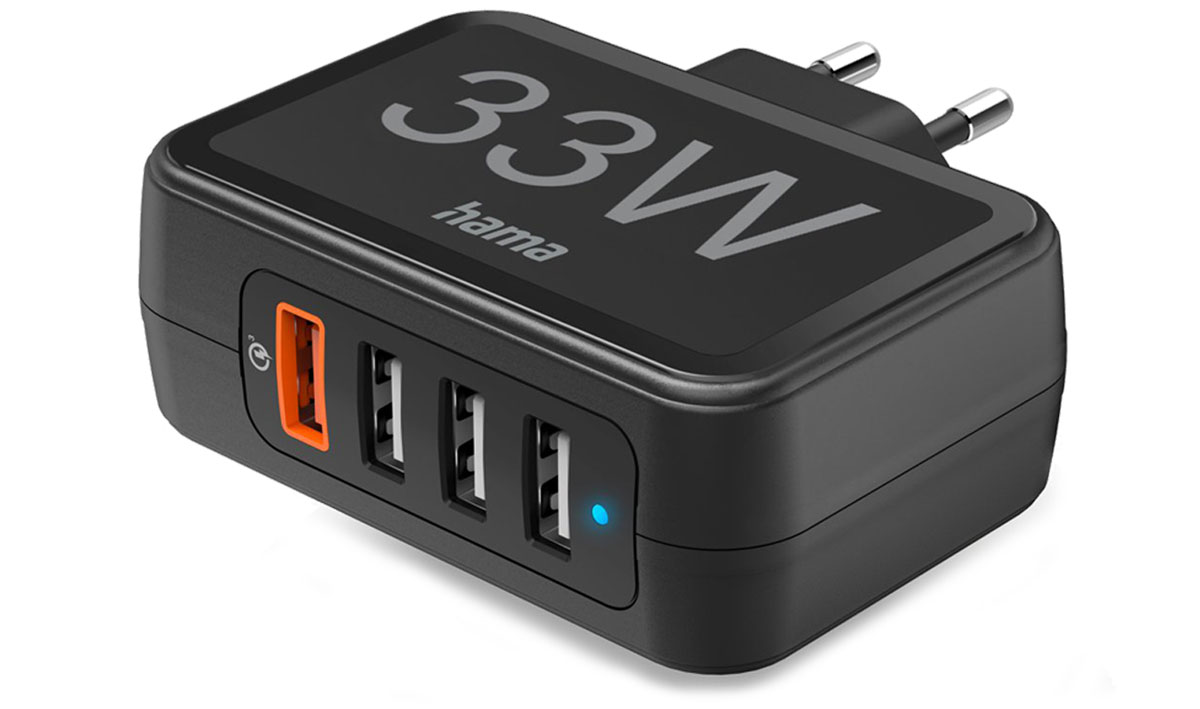 Hama Ładowarka Sieciowa 33W A 1xQC3.0, 3x USB-A Czarna