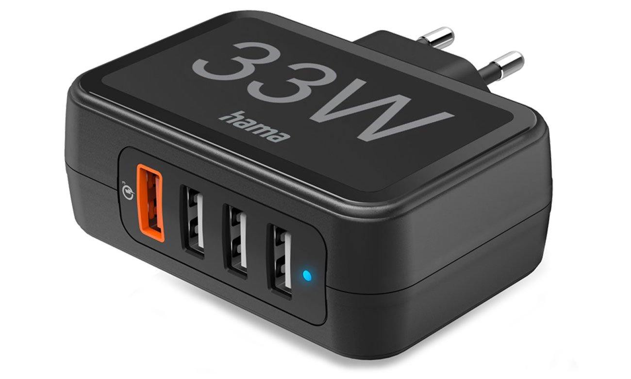 Hama Ładowarka Sieciowa 33W A 1xQC3.0, 3x USB-A Czarna