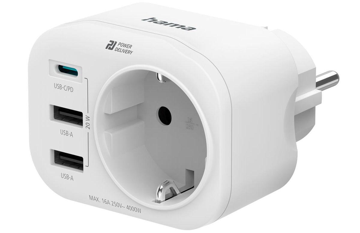 Hama Multiadapter Steckdose 1xAC 1xUSB-C PD 2xUSB-A 20W