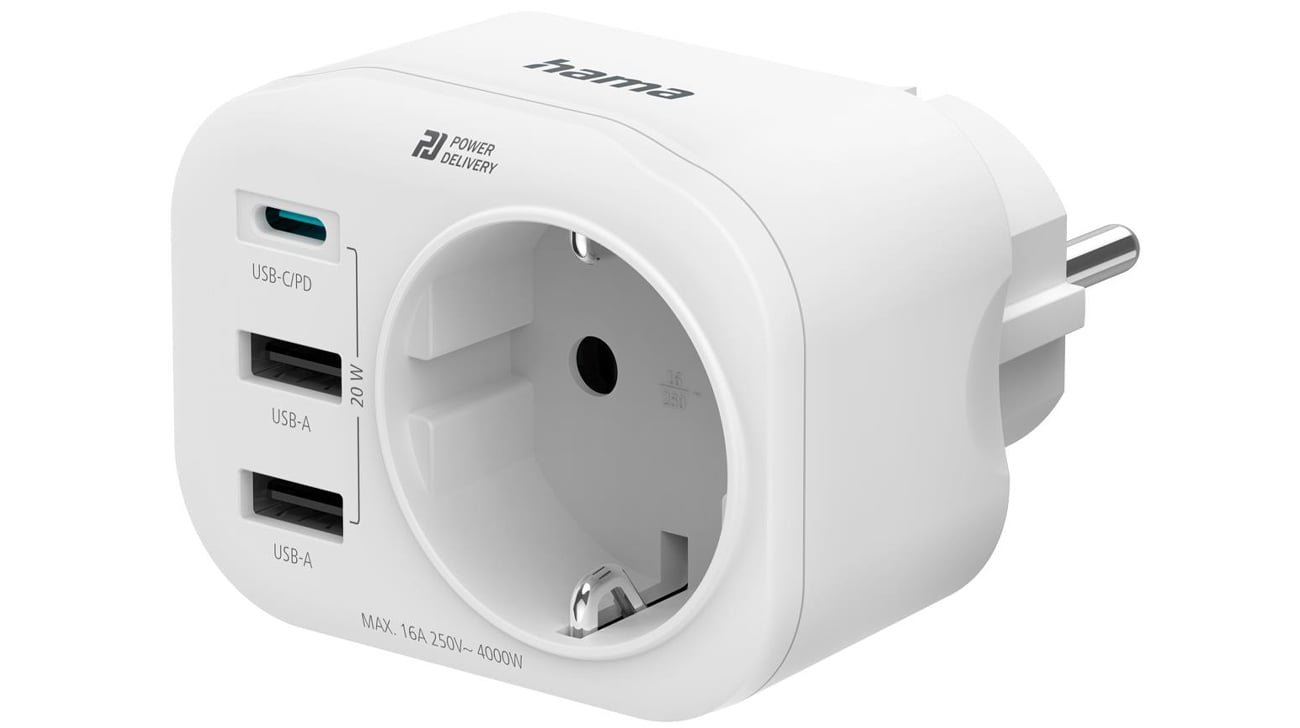 Hama Multiadapter Steckdose 1xAC 1xUSB-C PD 2xUSB-A 20W