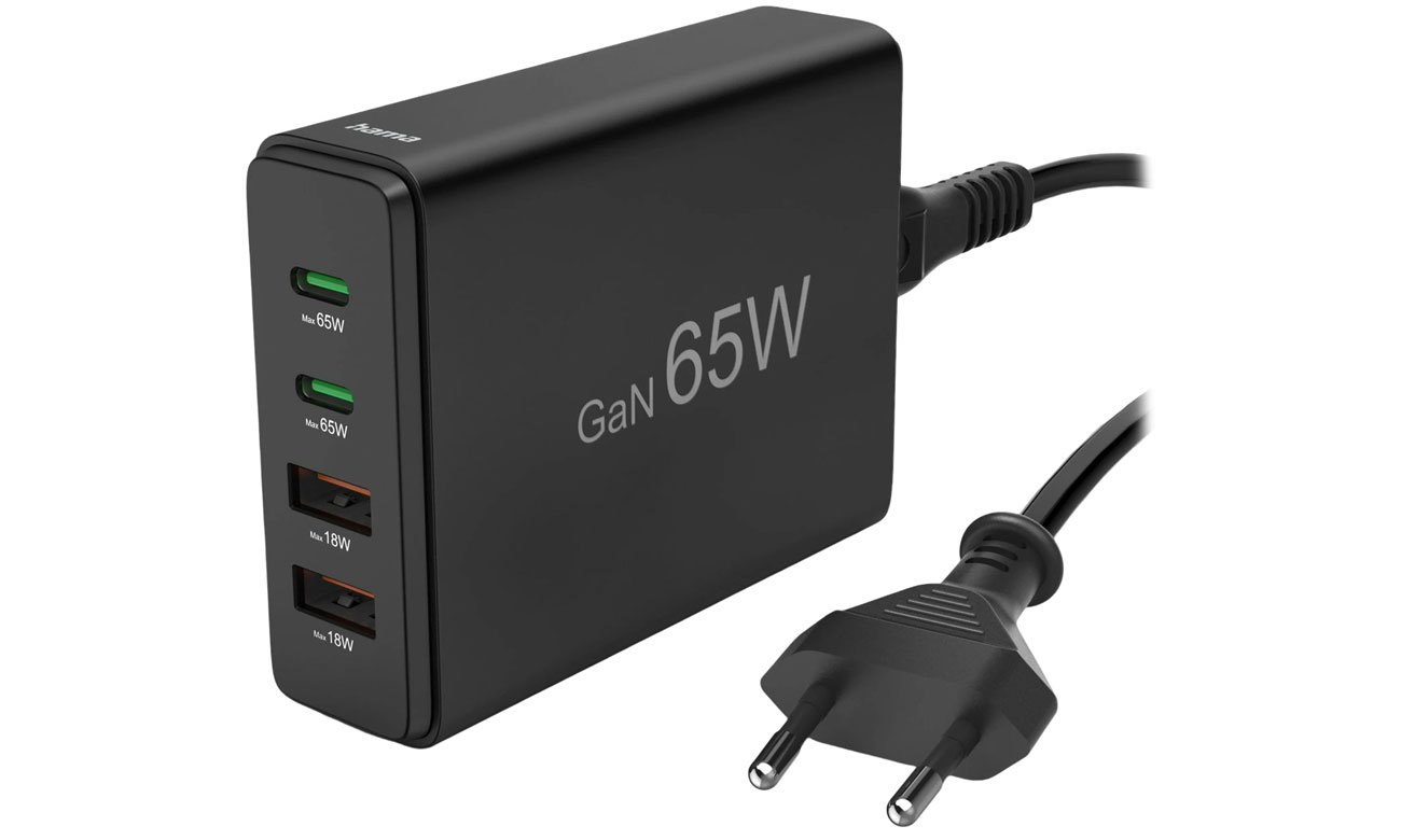 Hama Stacja ładująca o mocy 65W 2X USB-C 2X USB-A Czarna