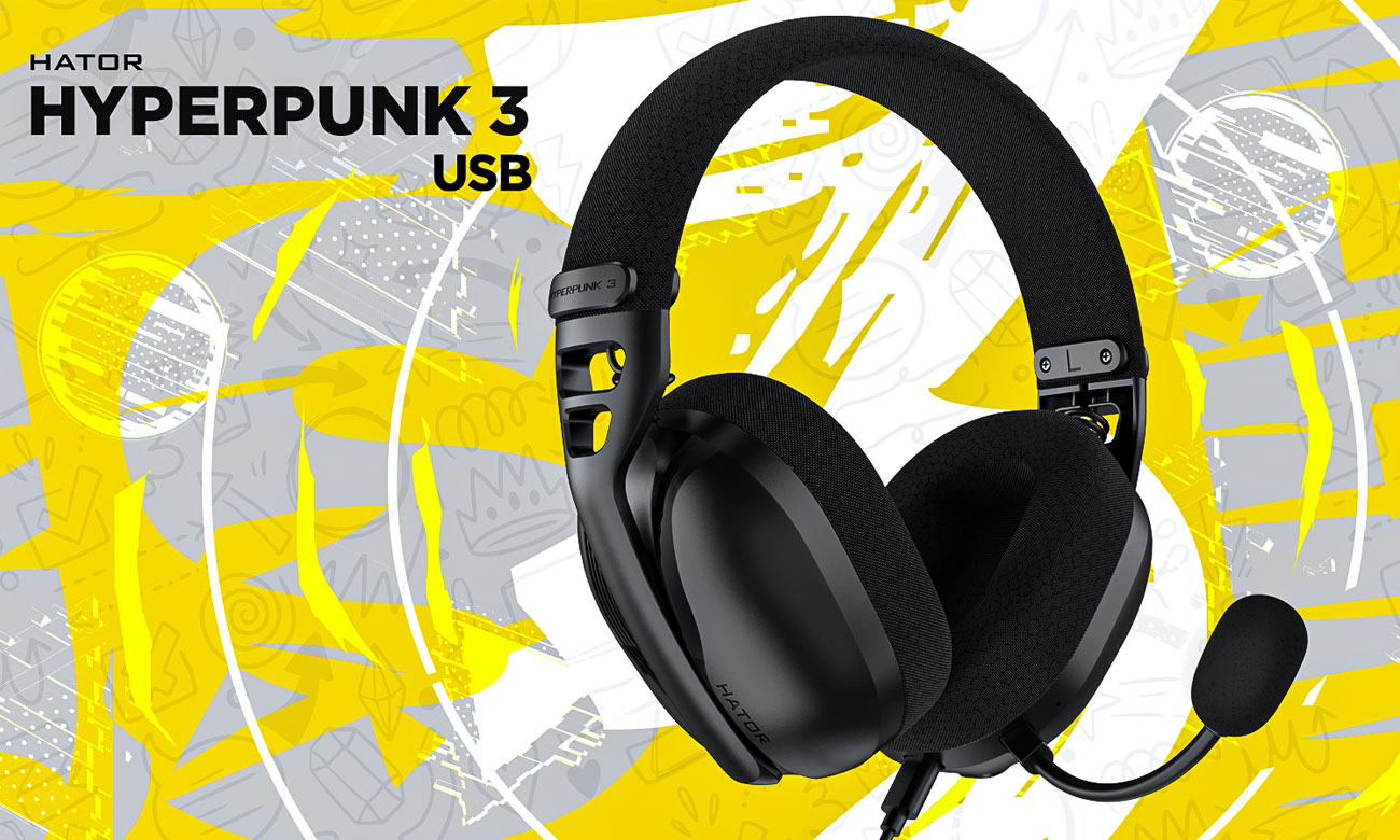 Przewodowy zestaw słuchawkowy HATOR Hyperpunk 3 USB Czarny - Grafika z tłem