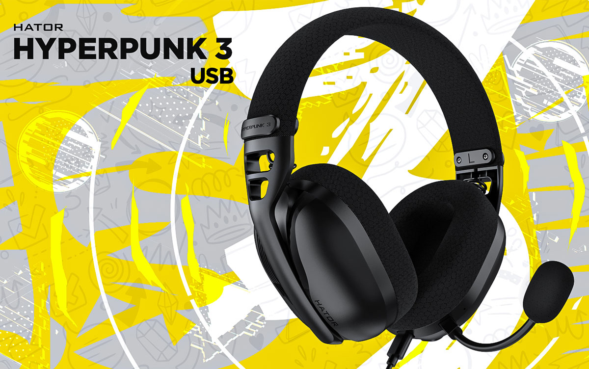 Przewodowy zestaw słuchawkowy HATOR Hyperpunk 3 USB Czarny - Grafika z tłem