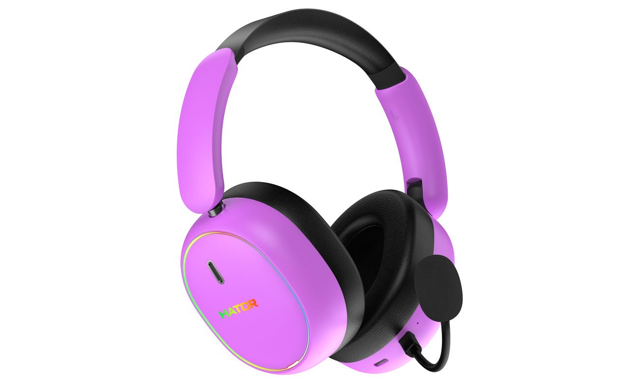 Zestaw słuchawkowy HATOR Phoenix 2 Wireless Czarno-fioletowy - Widok od przodu pod kątem