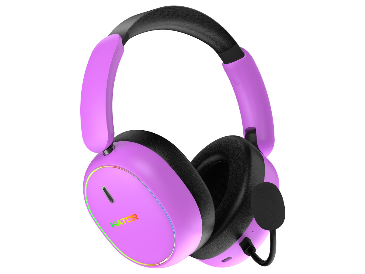 Zestaw słuchawkowy HATOR Phoenix 2 Wireless Czarno-fioletowy - Widok od przodu pod kątem