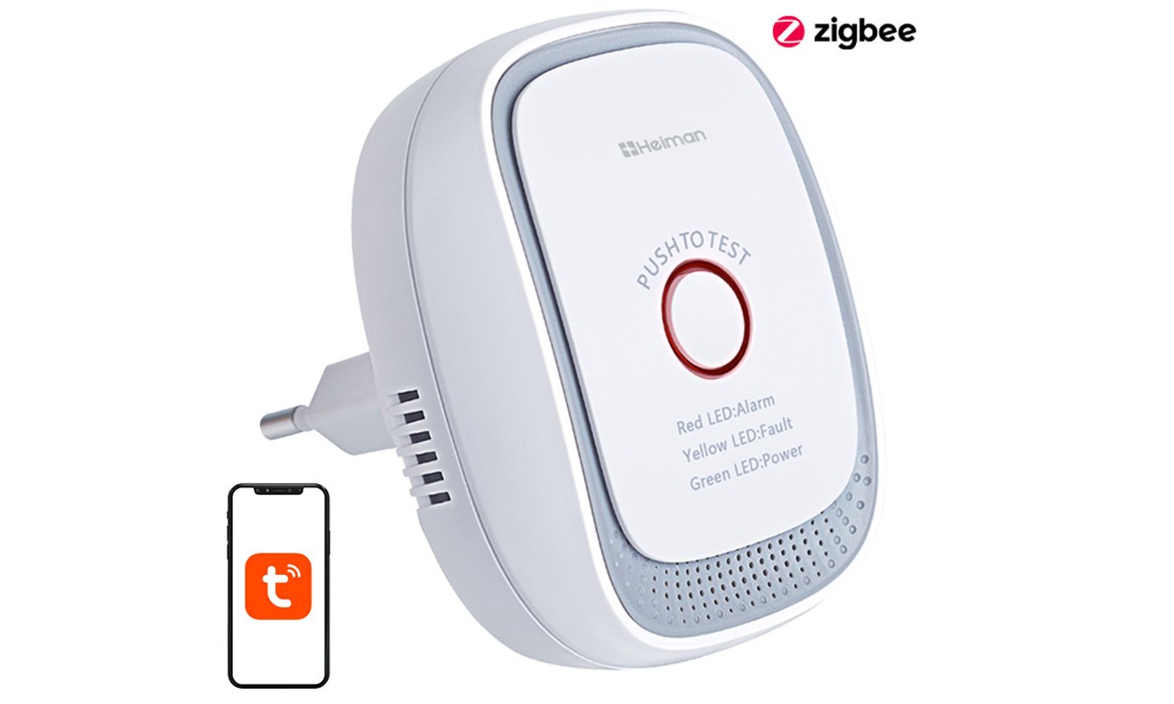 Inteligentny czujnik wycieku gazu ziemnego Heiman ZigBee HS1CG-E - Widok od przodu pod kątem